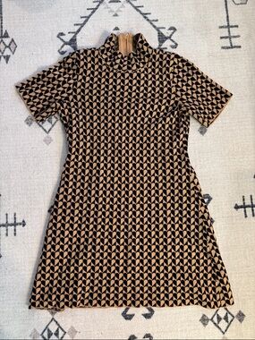 Anthropologie Black and Tan Geometric Midi Sweater Dress